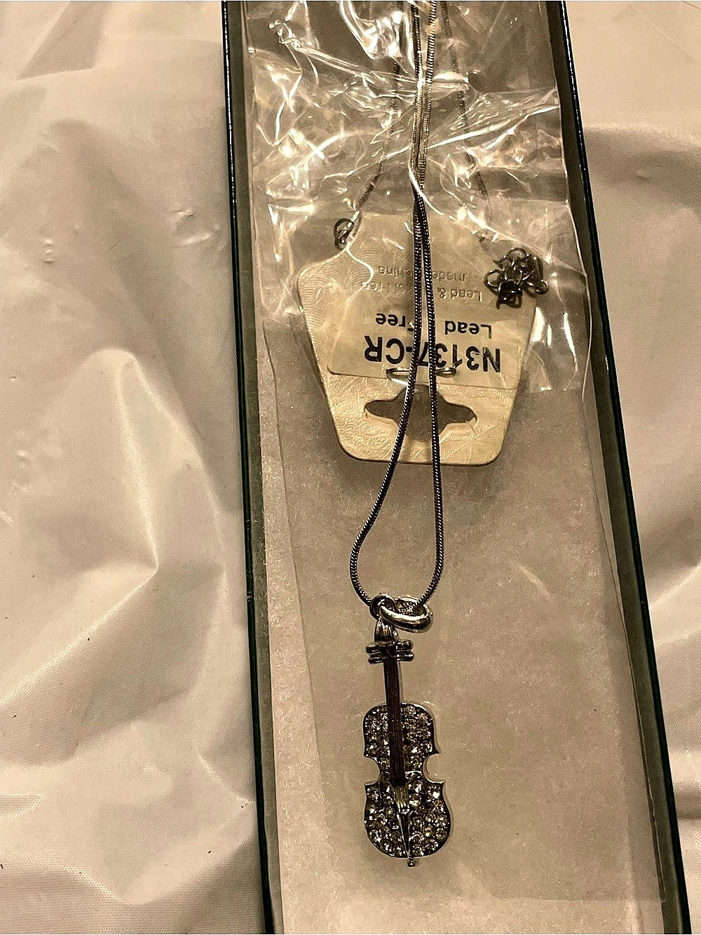 Guitar Pendant Necklace in Black & Gold NWT